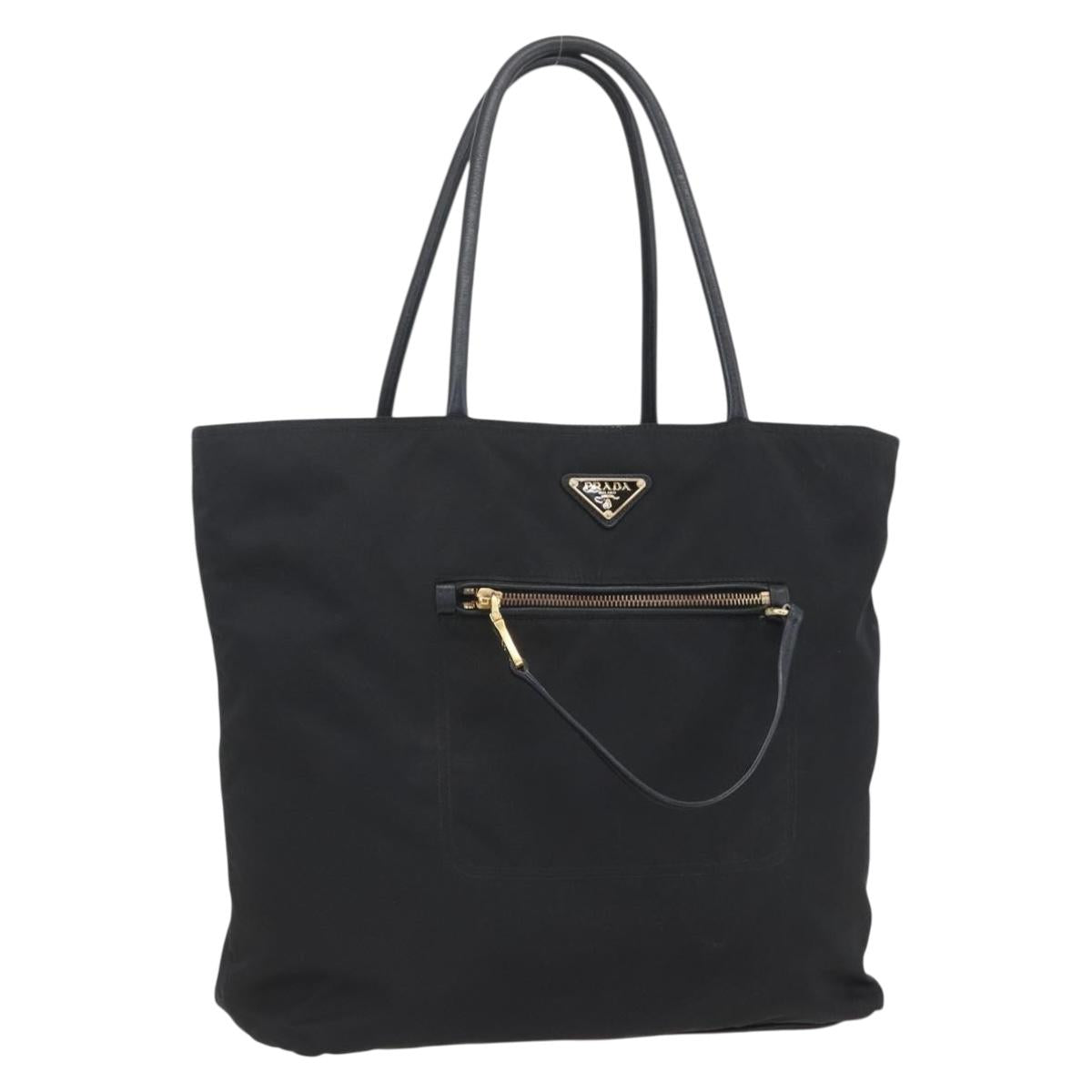 PRADA Tote Bag Nylon Black Gold Auth 156867V
