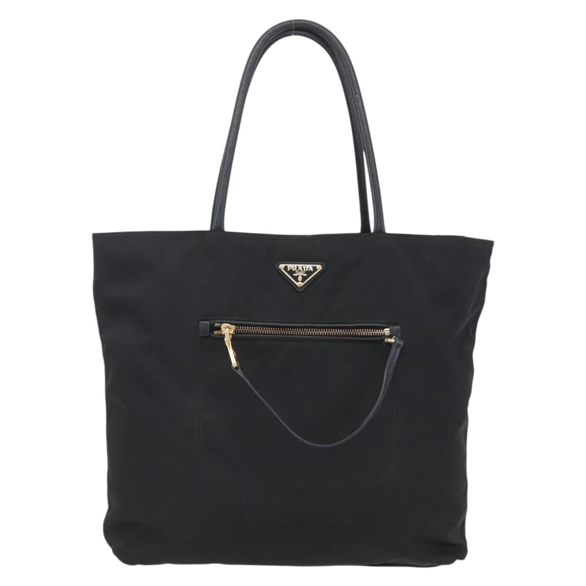 PRADA Tote Bag Nylon Black Gold Auth 156867V
