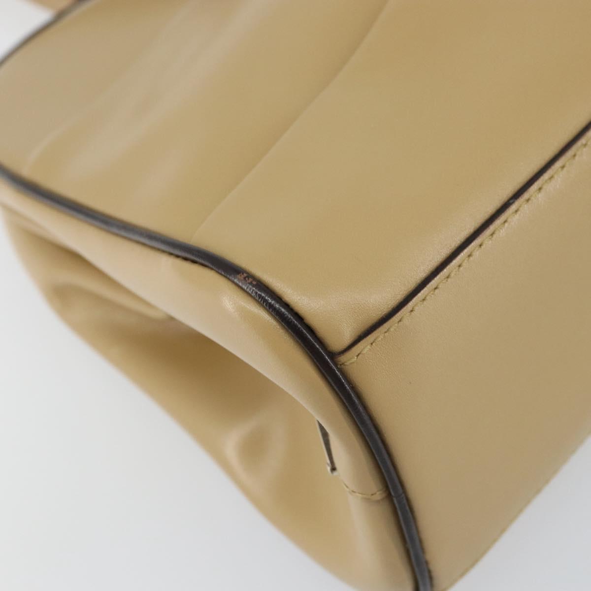 PRADA Hand Bag Leather Beige Silver Auth 156868