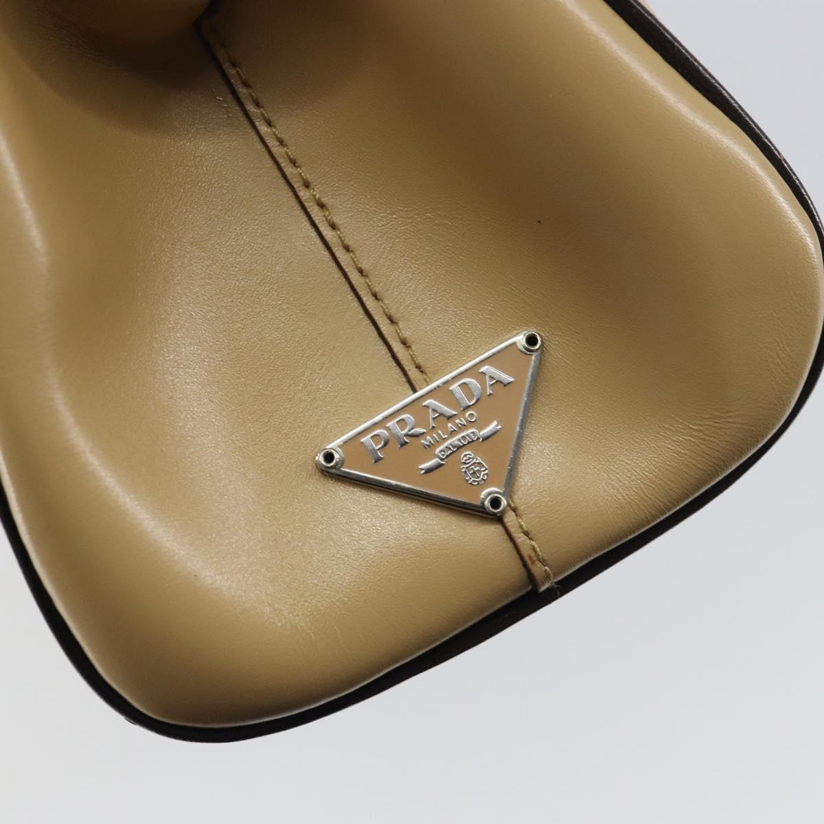 PRADA Hand Bag Leather Beige Silver Auth 156868