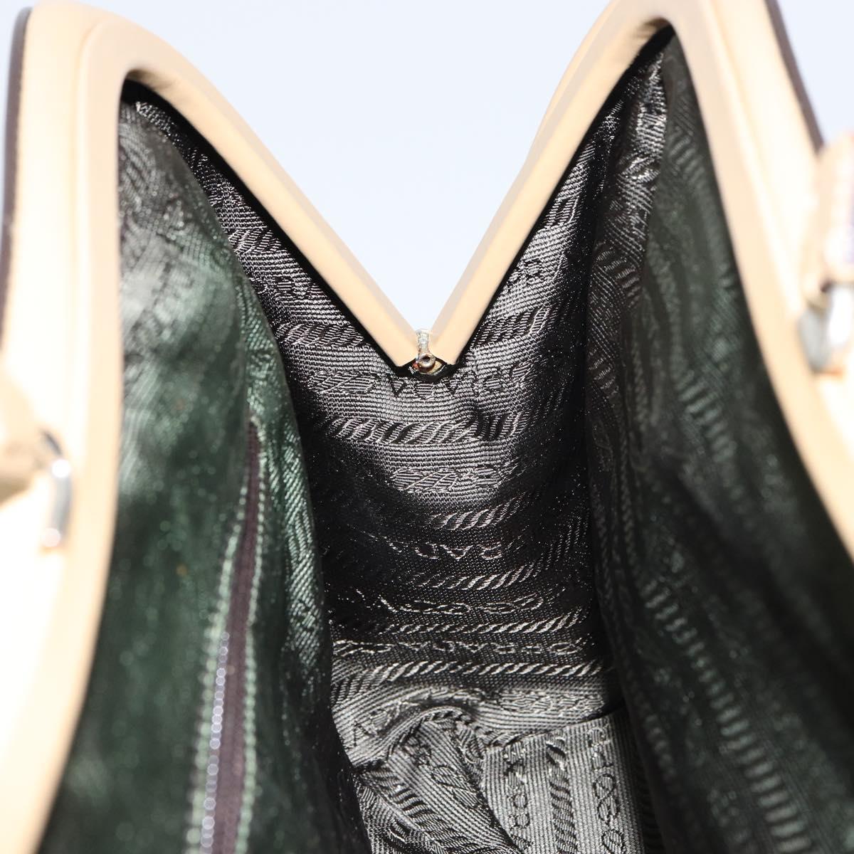 PRADA Hand Bag Leather Beige Silver Auth 156868