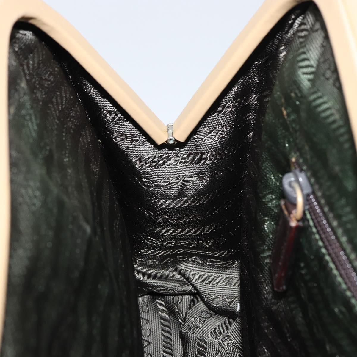 PRADA Hand Bag Leather Beige Silver Auth 156868