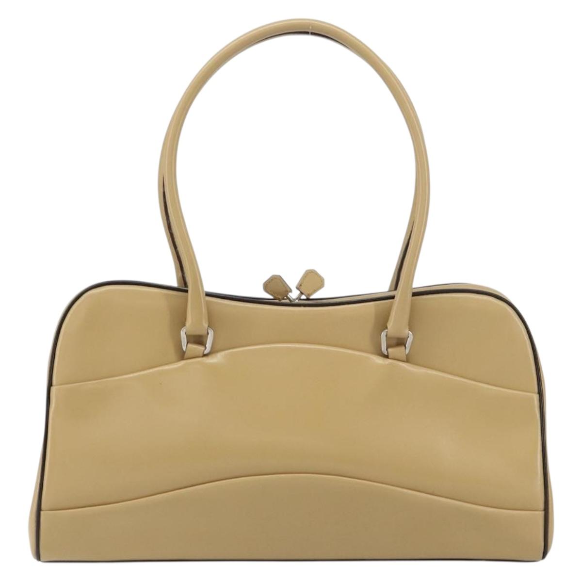 PRADA Hand Bag Leather Beige Silver Auth 156868