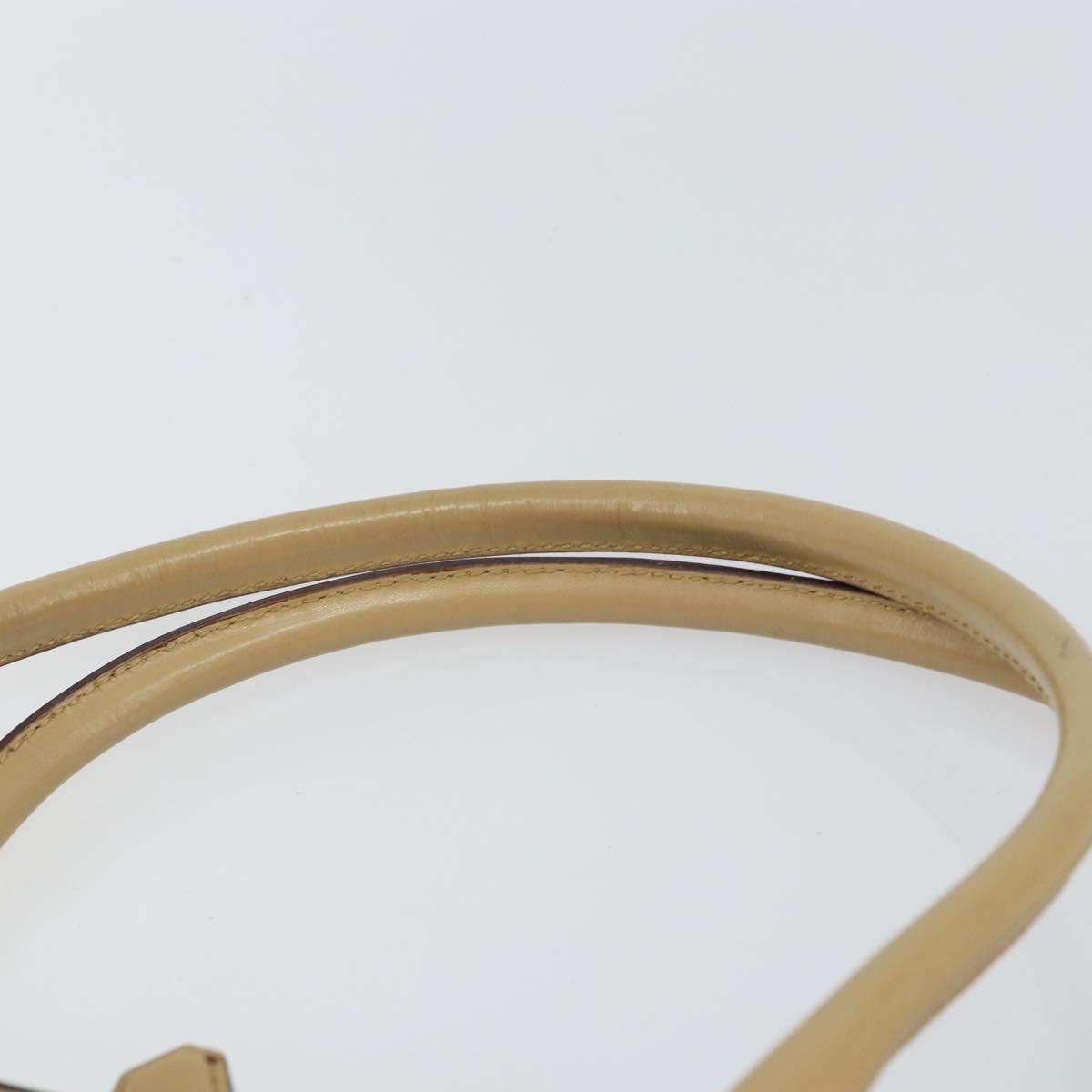 PRADA Hand Bag Leather Beige Silver Auth 156868