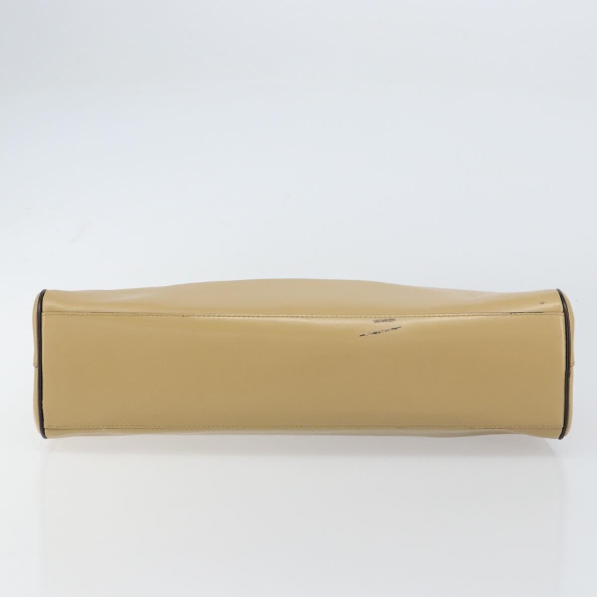 PRADA Hand Bag Leather Beige Silver Auth 156868