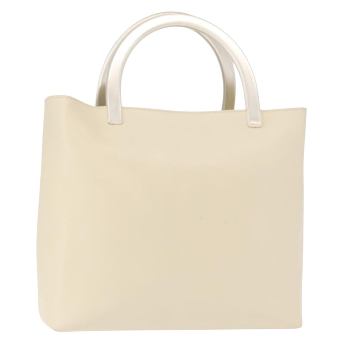 PRADA Hand Bag Leather White Auth 156869