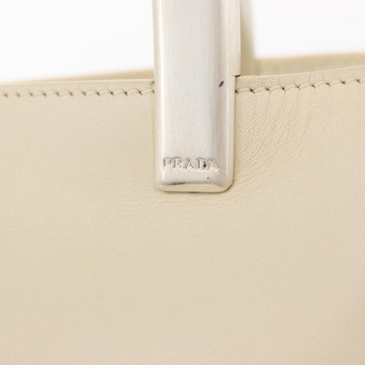PRADA Hand Bag Leather White Auth 156869