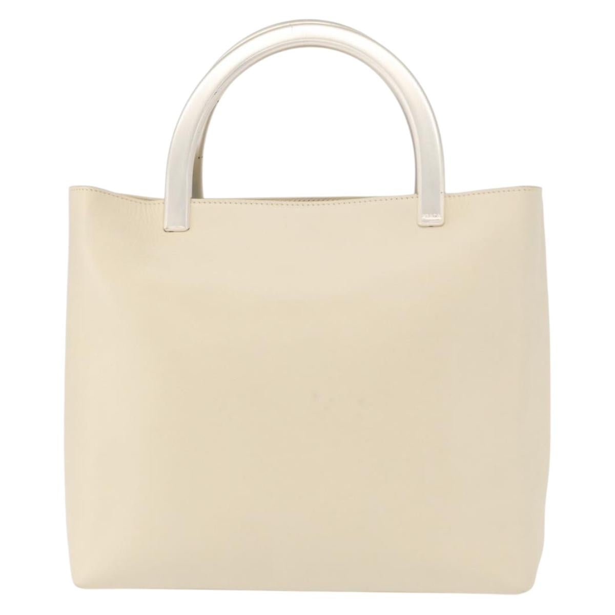 PRADA Hand Bag Leather White Auth 156869