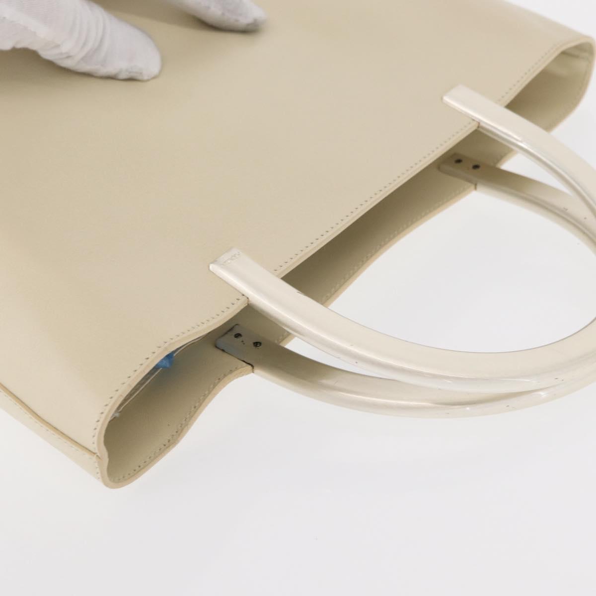 PRADA Hand Bag Leather White Auth 156869