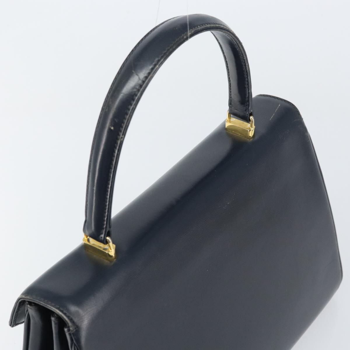 GUCCI Hand Bag Leather Navy Gold Auth 156872