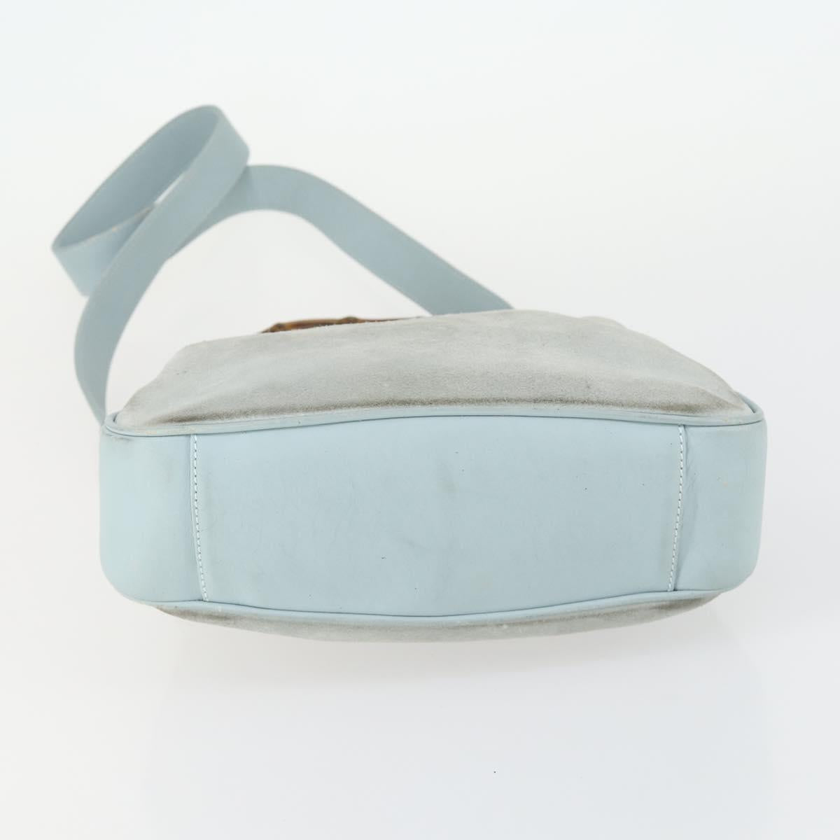 GUCCI Bamboo Hand Bag Suede 2way Light Blue Gold 001 1638 2615 Auth 156879