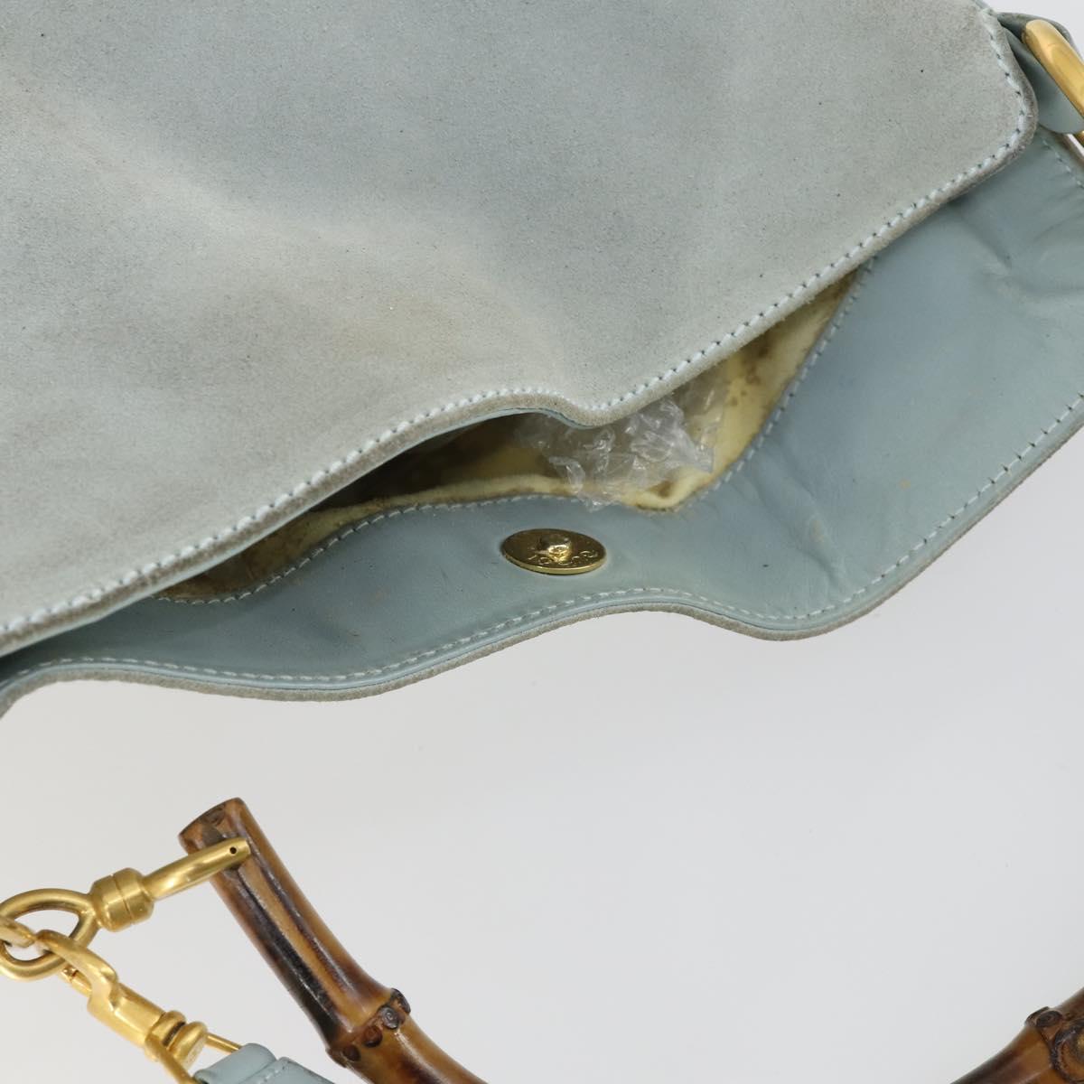 GUCCI Bamboo Hand Bag Suede 2way Light Blue Gold 001 1638 2615 Auth 156879