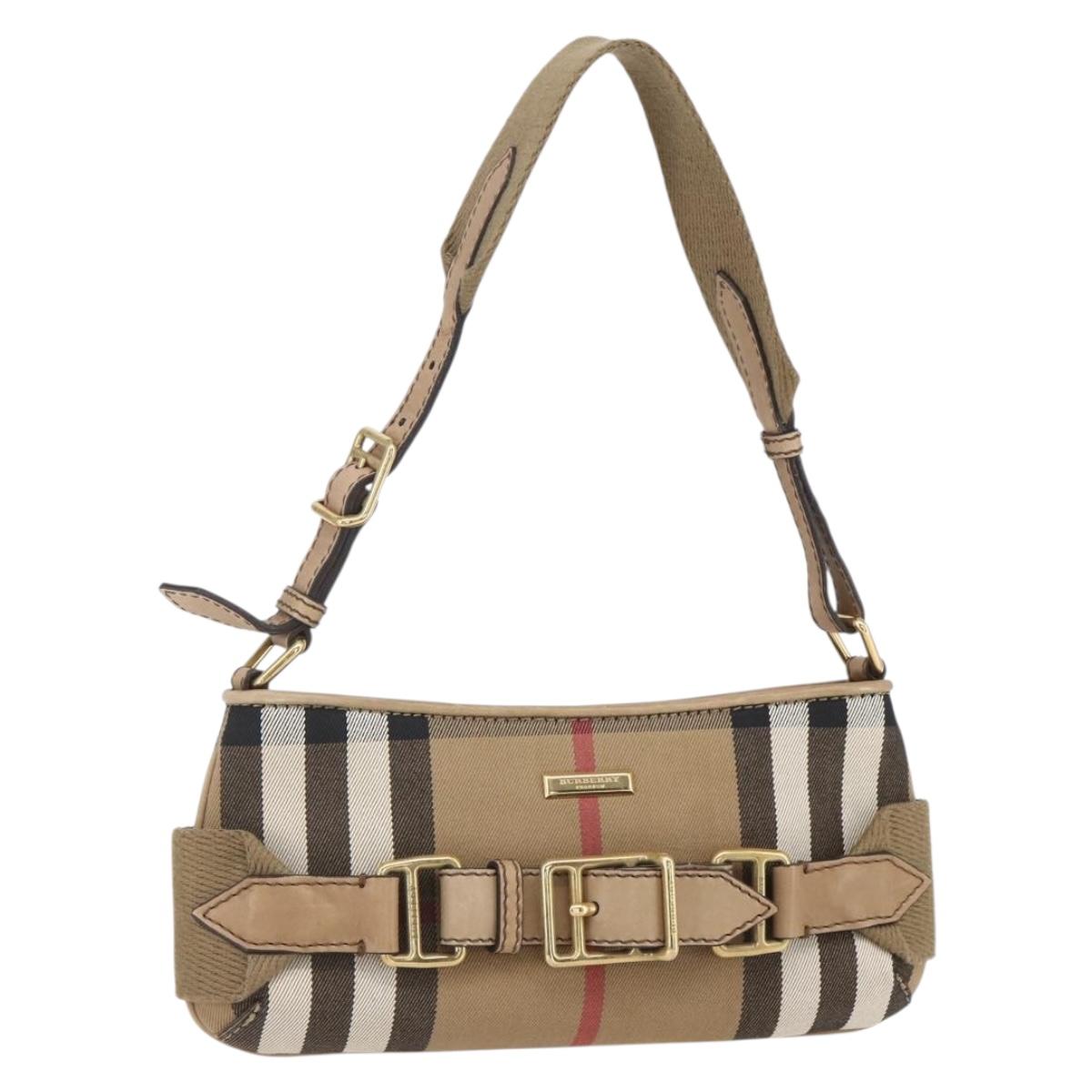 BURBERRY Nova Check Shoulder Bag Canvas Beige Gold Auth 156881V