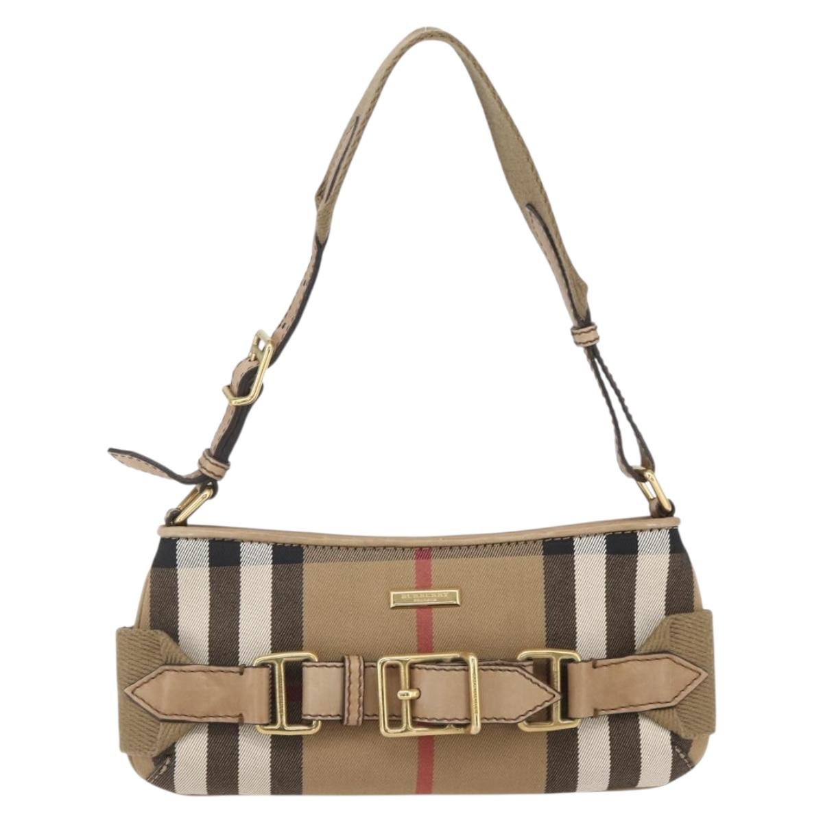 BURBERRY Nova Check Shoulder Bag Canvas Beige Gold Auth 156881V