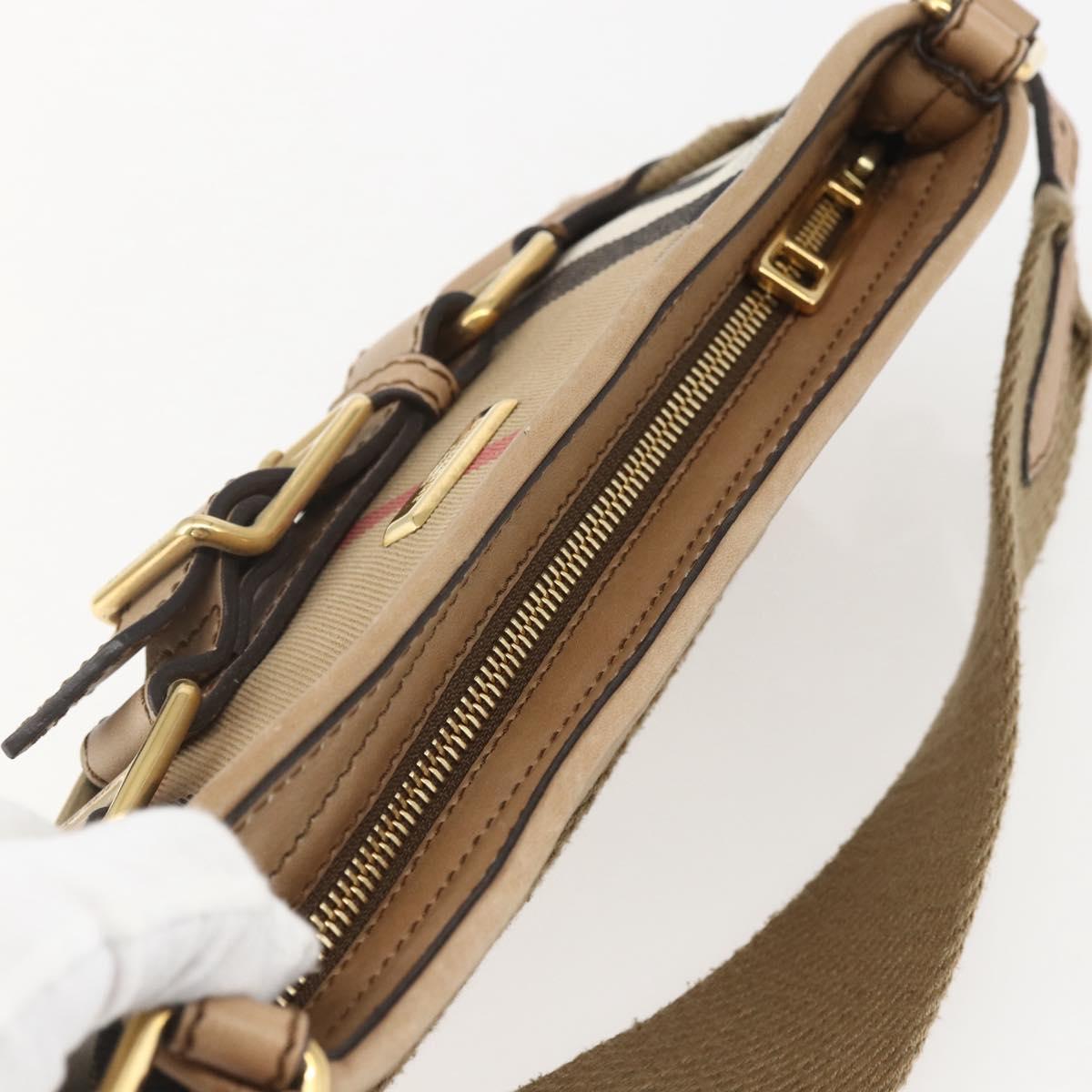 BURBERRY Nova Check Shoulder Bag Canvas Beige Gold Auth 156881V
