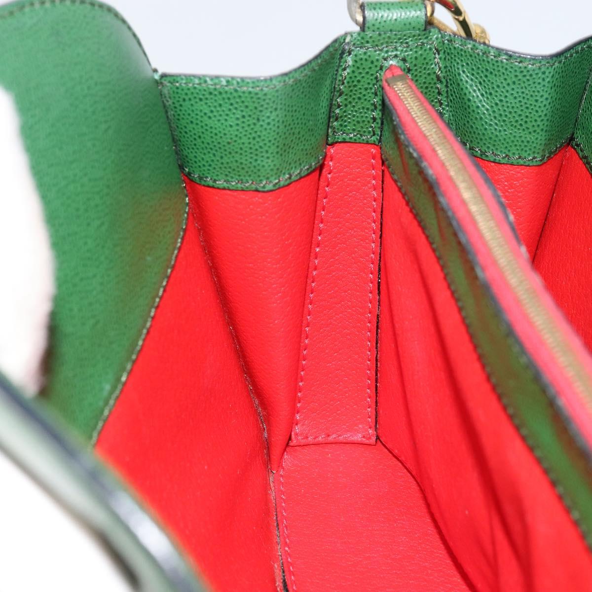 CELINE Shoulder Bag Leather Green Gold Auth 156882