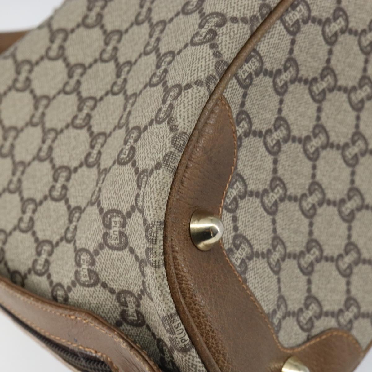 GUCCI GG Plus Supreme Boston Bag PVC Beige Gold Auth 156884