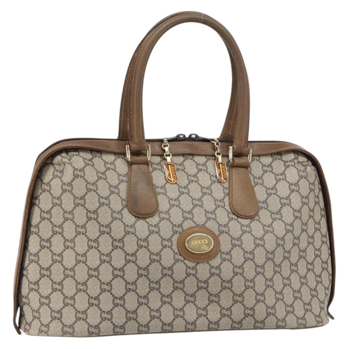 GUCCI GG Plus Supreme Boston Bag PVC Beige Gold Auth 156884
