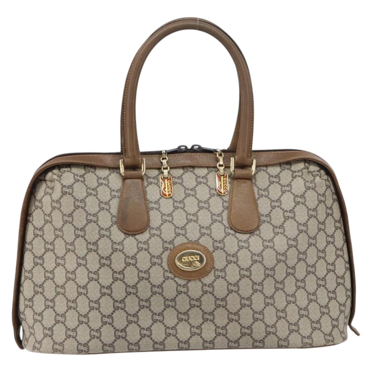 GUCCI GG Plus Supreme Boston Bag PVC Beige Gold Auth 156884
