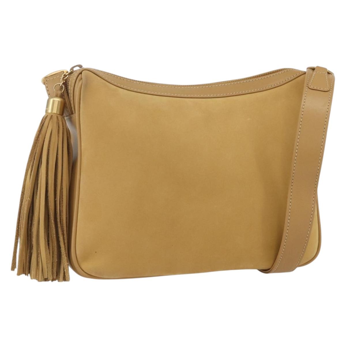 GUCCI Shoulder Bag Suede Gold Beige Auth 156886