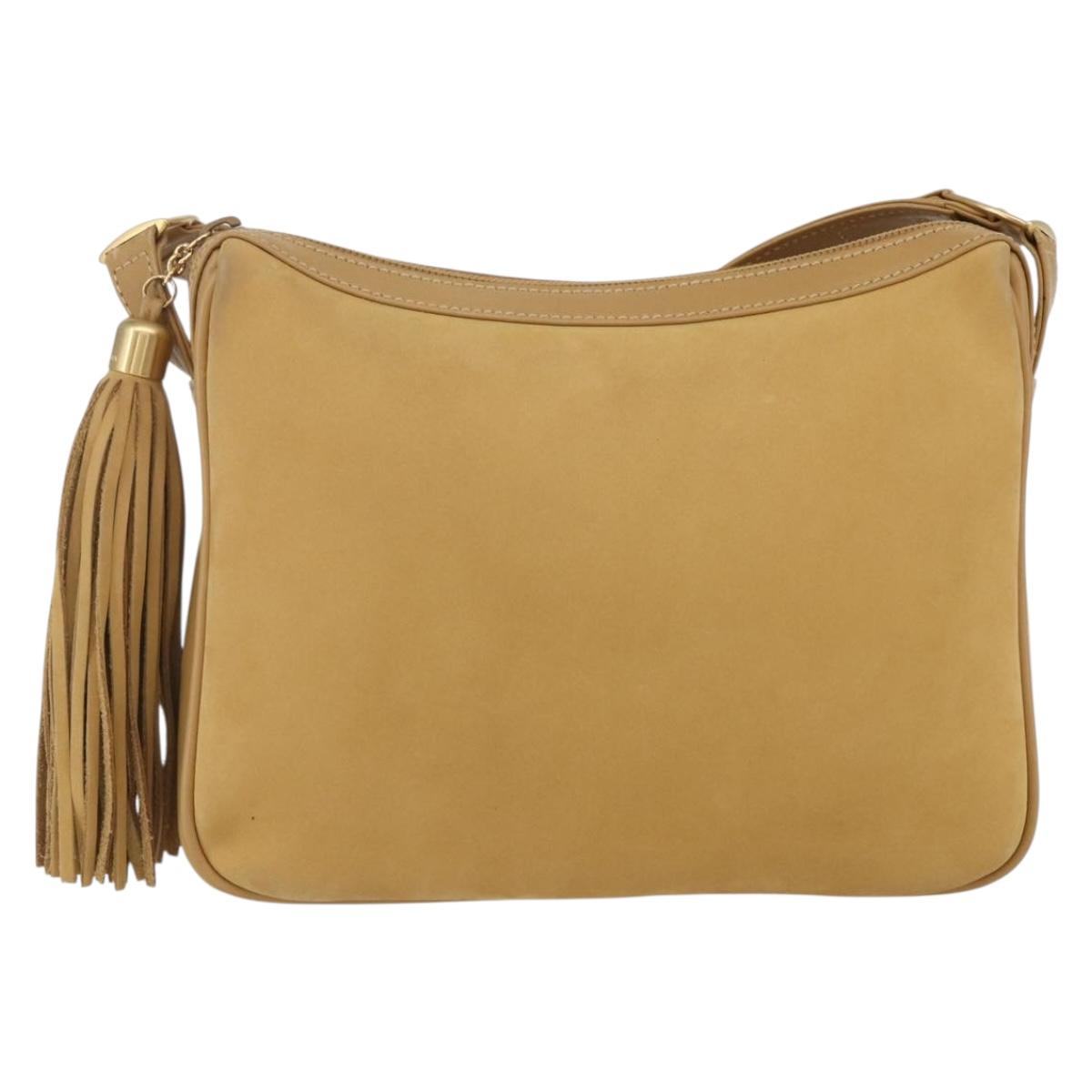 GUCCI Shoulder Bag Suede Gold Beige Auth 156886