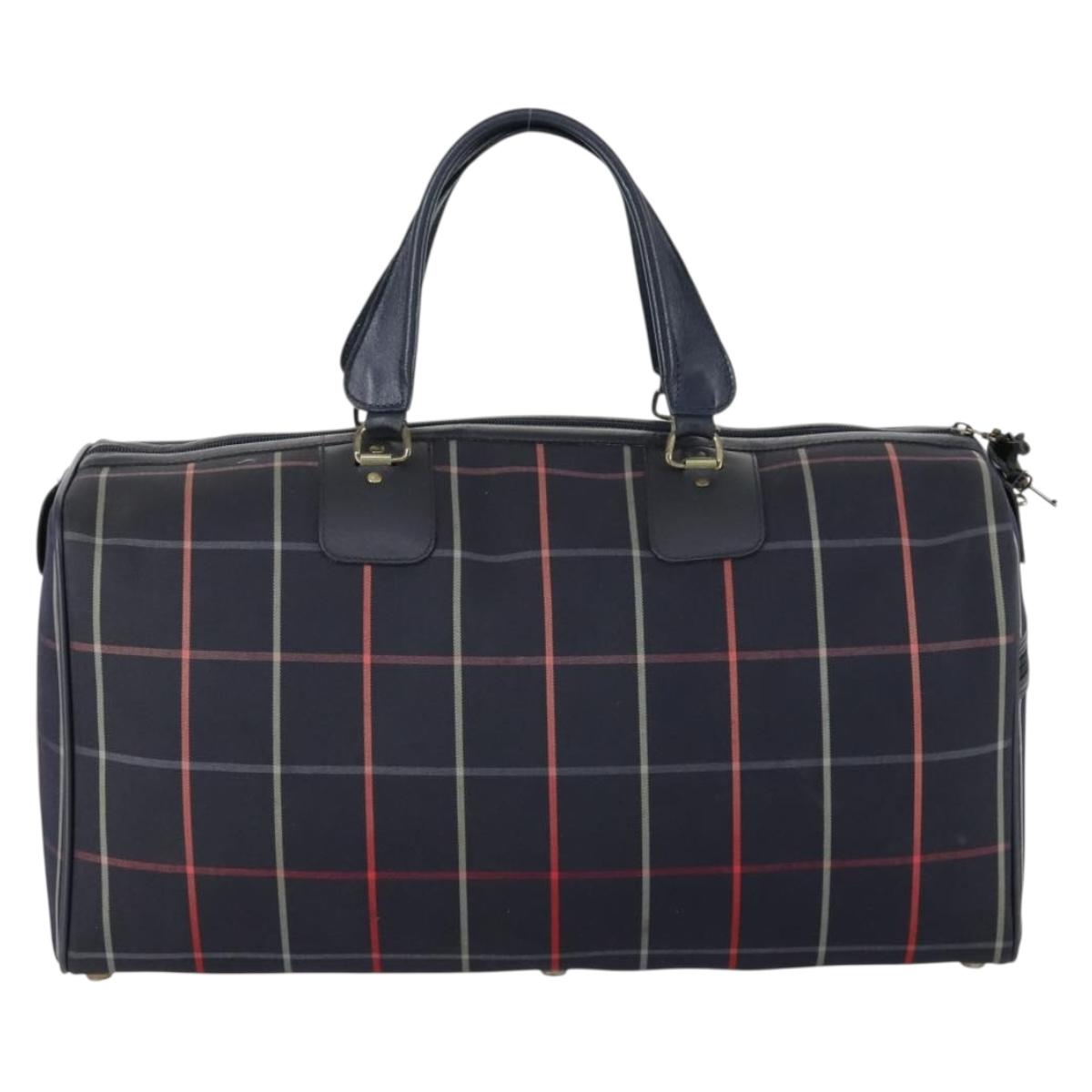 Burberrys Nova Check Boston Bag Canvas Navy Gold Auth 156890