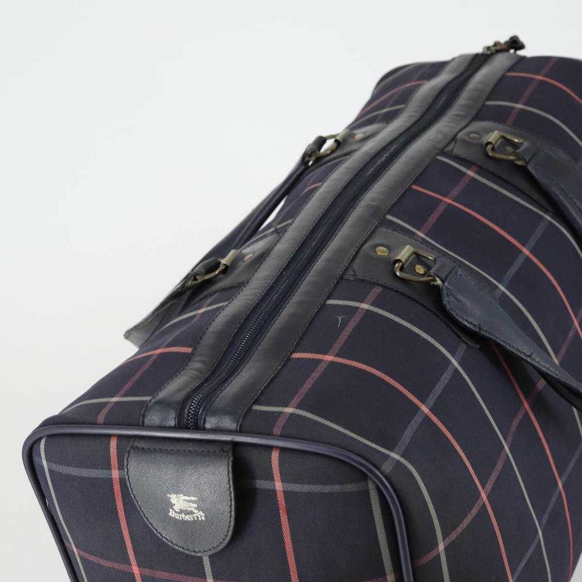 Burberrys Nova Check Boston Bag Canvas Navy Gold Auth 156890