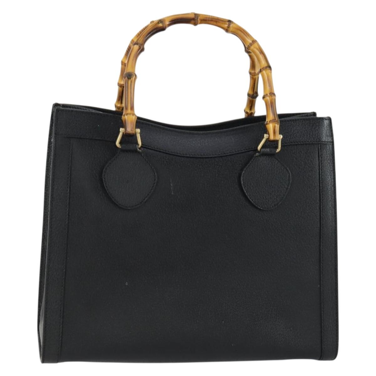 GUCCI Bamboo Hand Bag Leather Black Gold 002 1186 0260 Auth 156902
