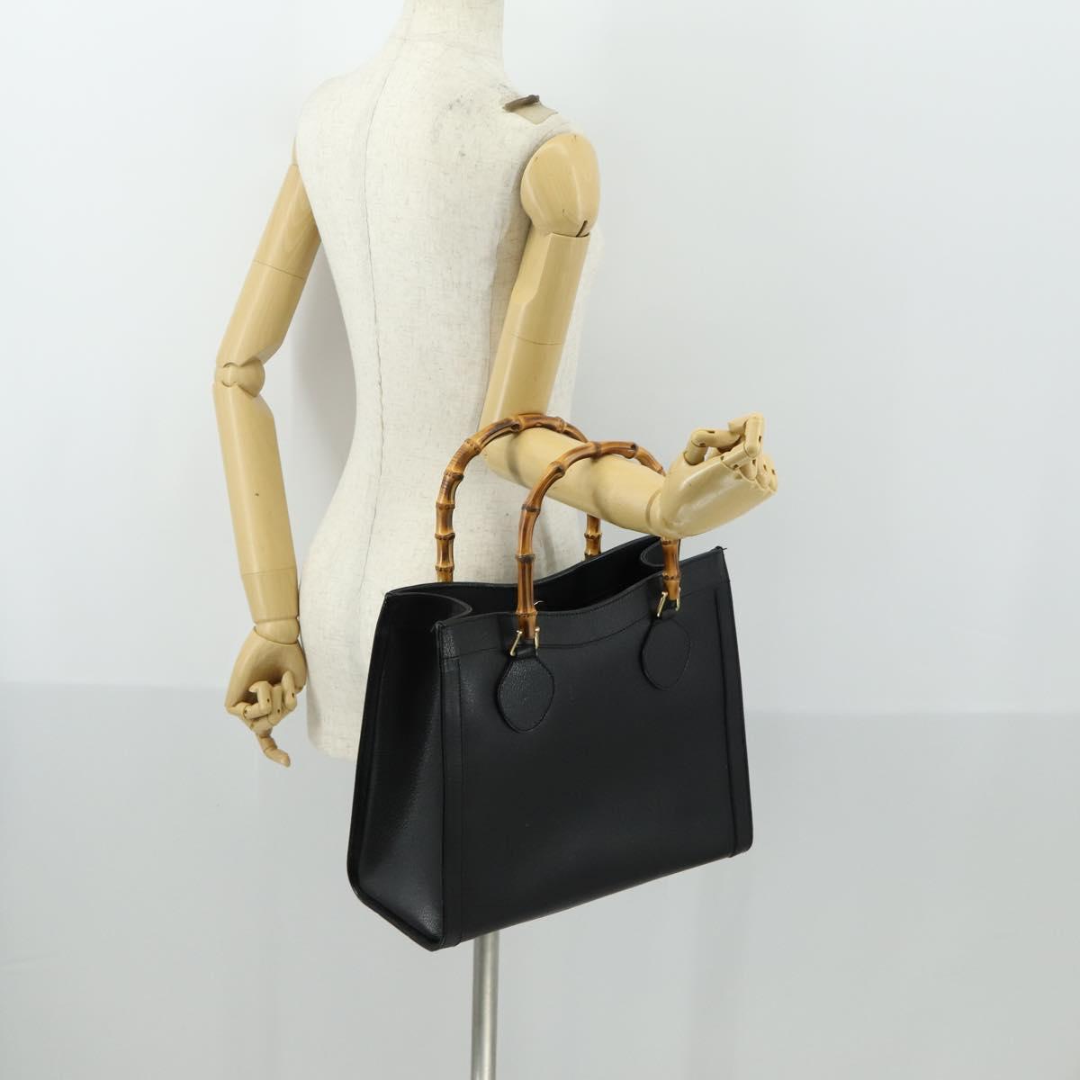 GUCCI Bamboo Hand Bag Leather Black Gold 002 1186 0260 Auth 156902