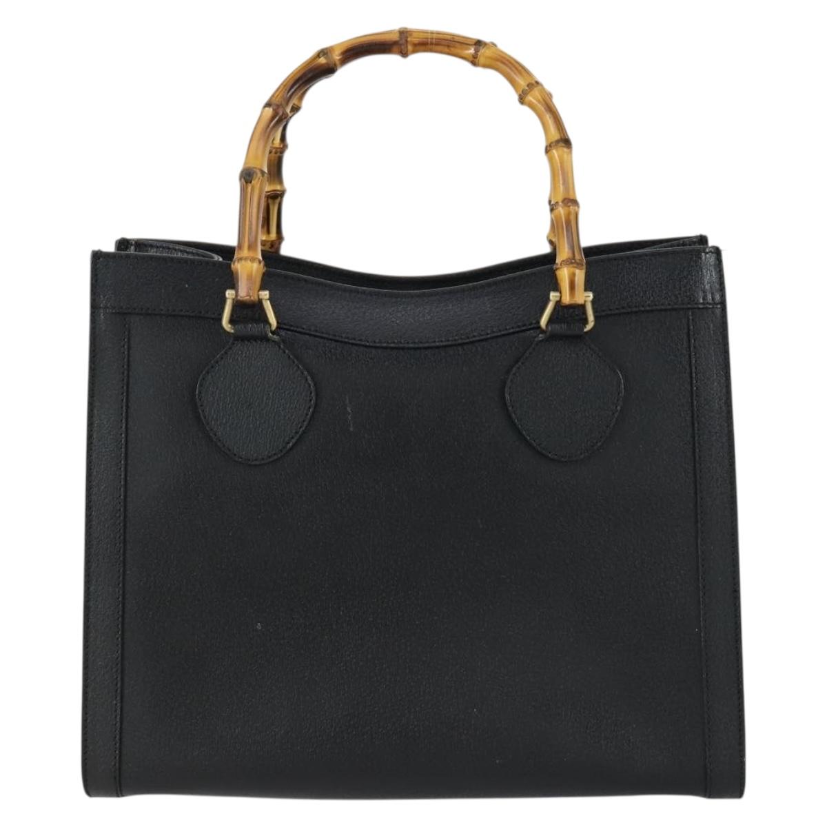 GUCCI Bamboo Hand Bag Leather Black Gold 002 1186 0260 Auth 156902