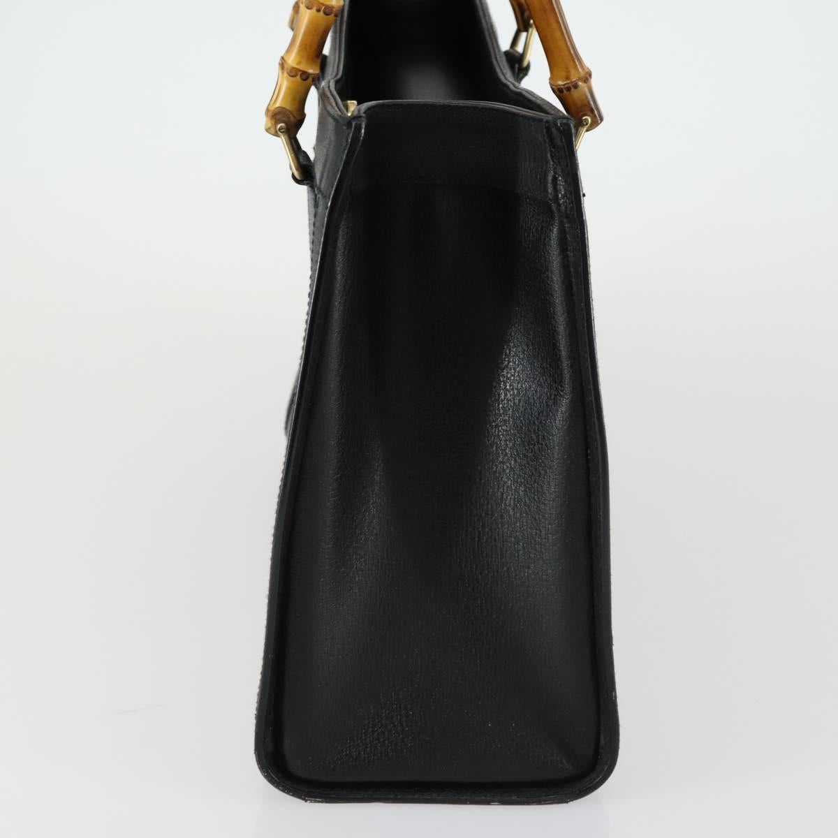 GUCCI Bamboo Hand Bag Leather Black Gold 002 1186 0260 Auth 156902