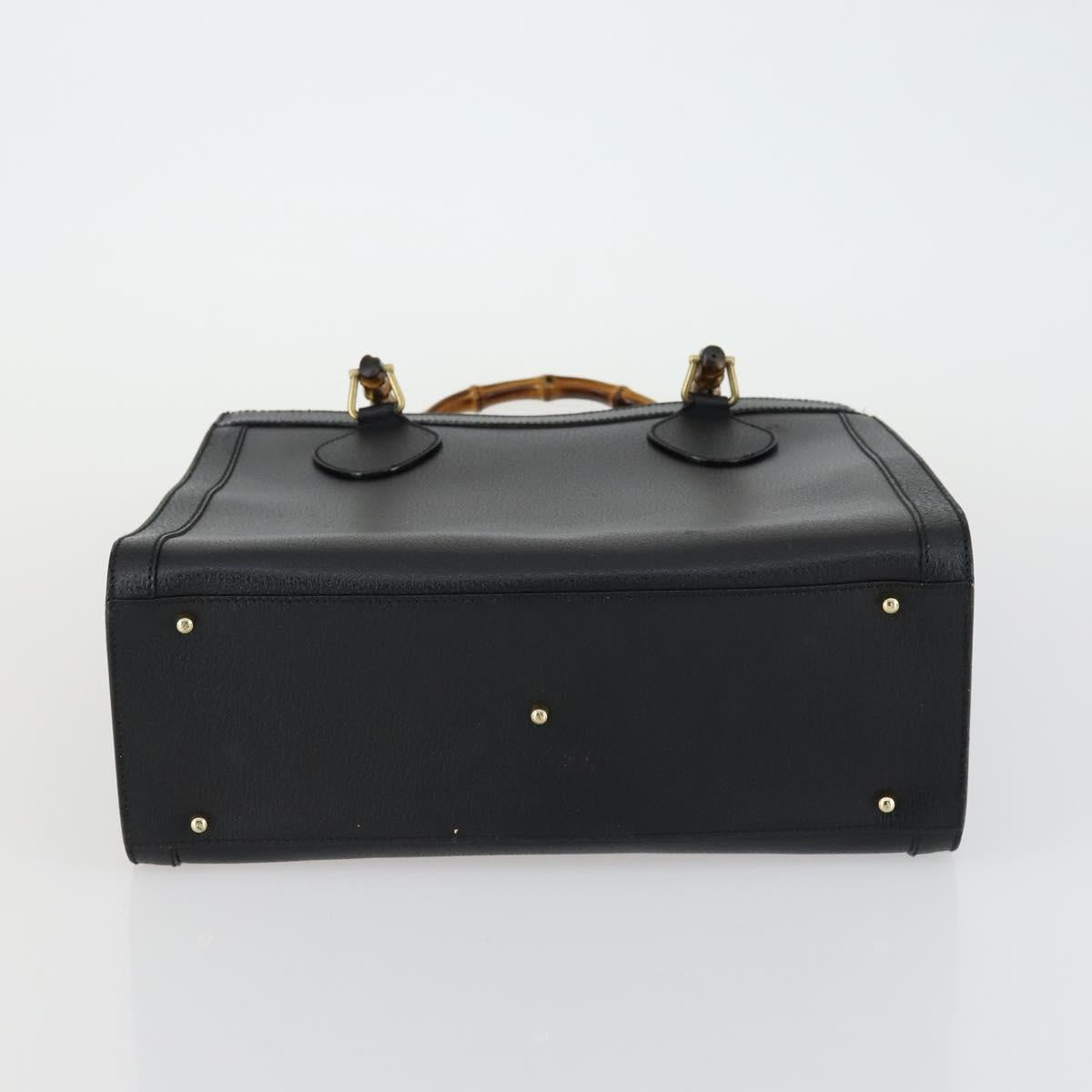 GUCCI Bamboo Hand Bag Leather Black Gold 002 1186 0260 Auth 156902