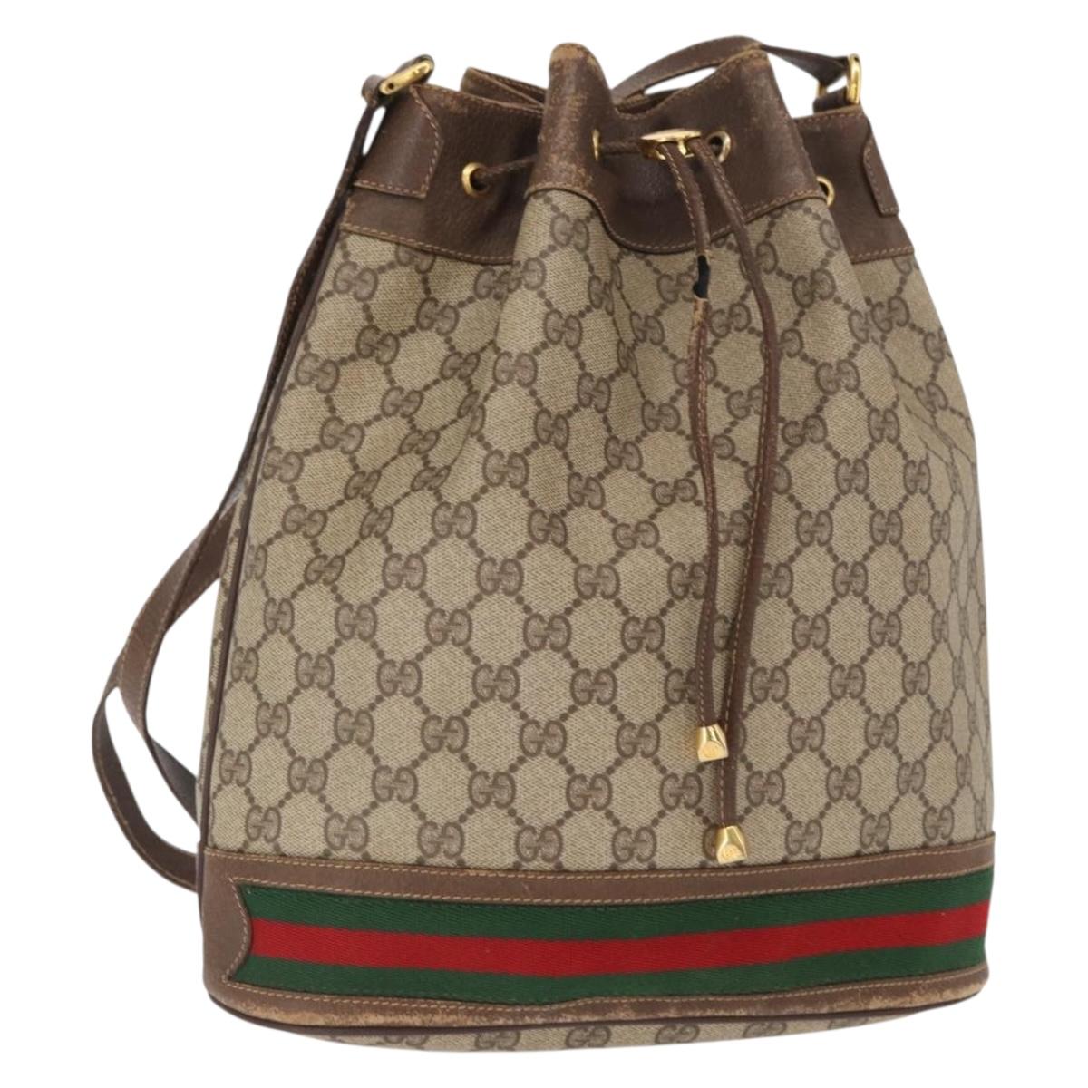 GUCCI GG Supreme Web Sherry Line Bag PVC Beige Red 41 02 085 Auth 156905