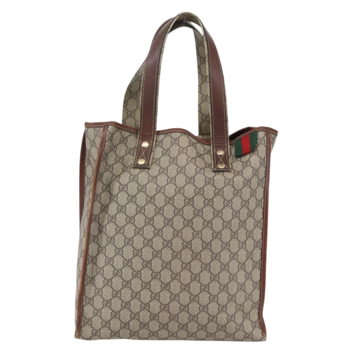 GUCCI GG Supreme Web Sherry Line Tote Bag PVC Beige Red 211135 Auth 156908
