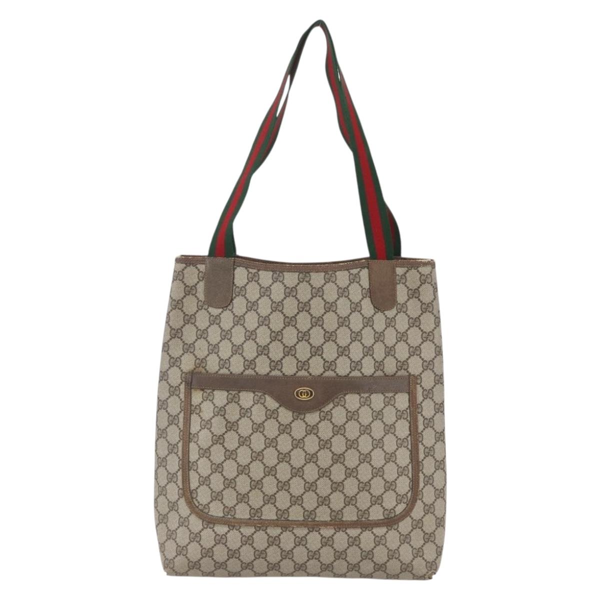 GUCCI GG Supreme Web Sherry Line Tote Bag PVC Beige Red 39 02 003 Auth 156910