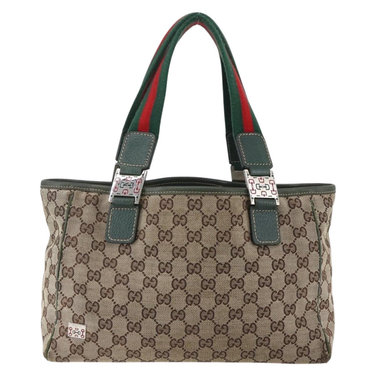 GUCCI GG Canvas Web Sherry Line Tote Bag Beige Red 145810 Auth 156911
