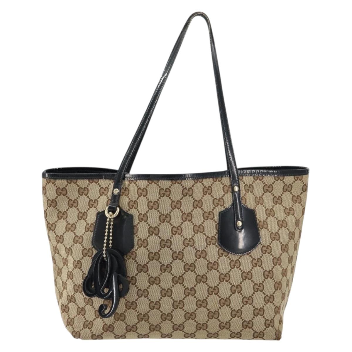 GUCCI GG Canvas Tote Bag Beige Gold 211976 Auth 156915