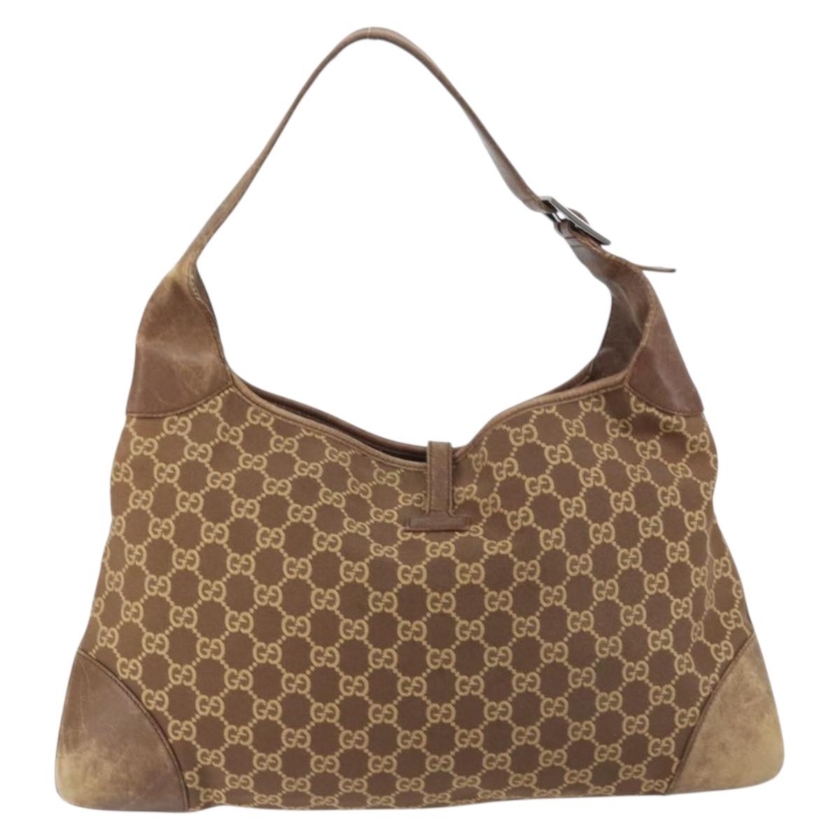 GUCCI GG Canvas Jackie Shoulder Bag Brown Silver 001 4075 1705 Auth 156916
