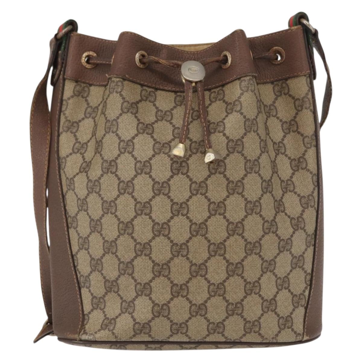 GUCCI GG Supreme Web Sherry Line Bag PVC Beige Gold 116 02 034 Auth 156917