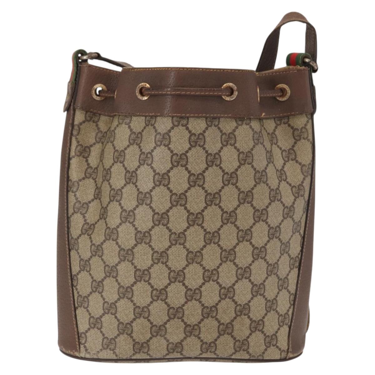 GUCCI GG Supreme Web Sherry Line Bag PVC Beige Gold 116 02 034 Auth 156917