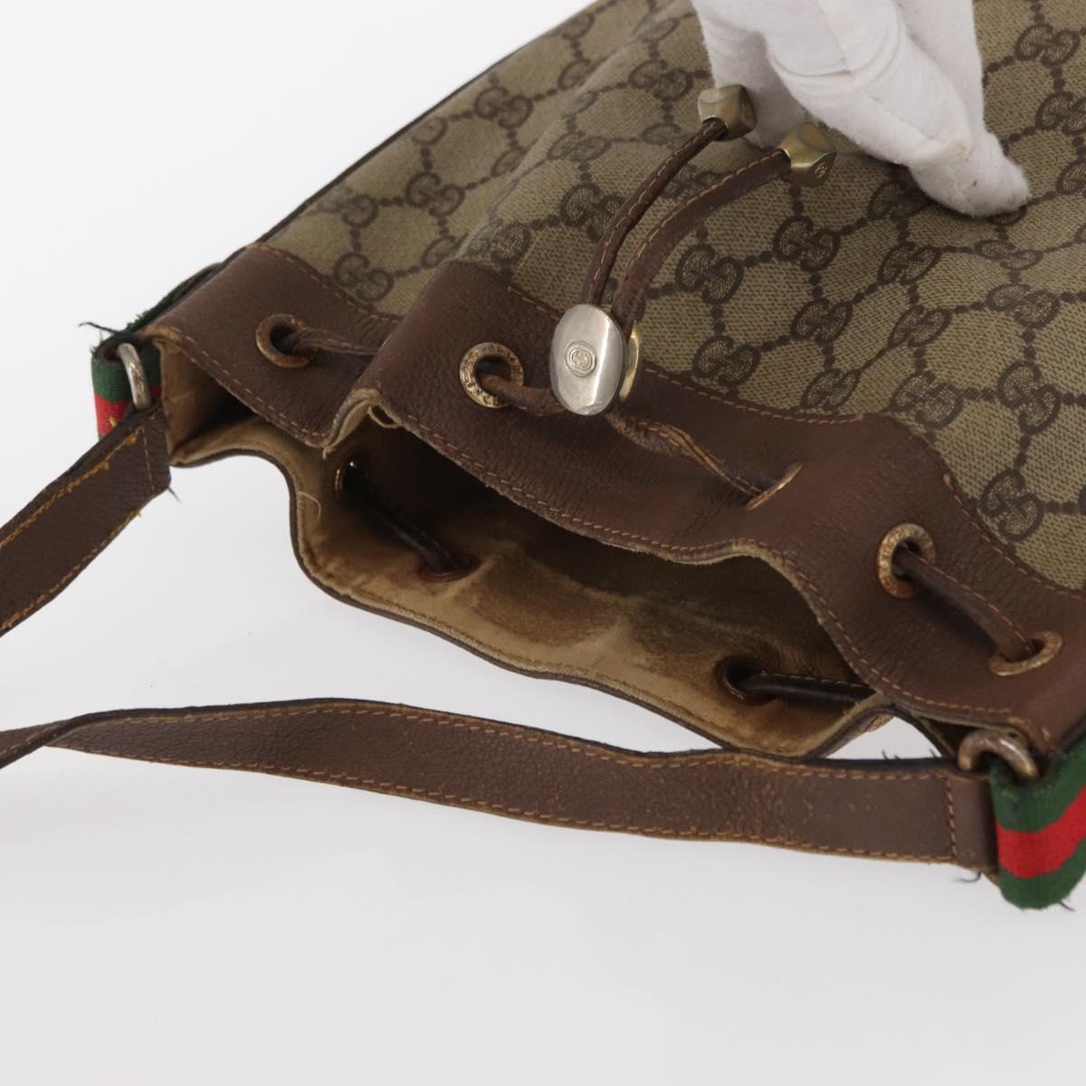 GUCCI GG Supreme Web Sherry Line Bag PVC Beige Gold 116 02 034 Auth 156917