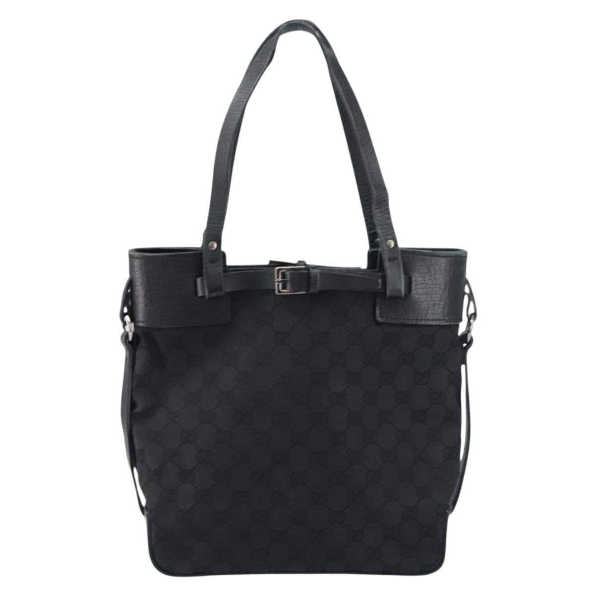 GUCCI GG Canvas Tote Bag Black Silver 107757 Auth 156922