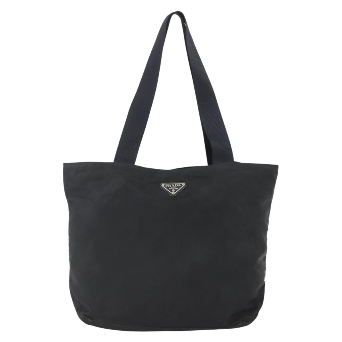 PRADA Tote Bag Nylon Black Silver Auth 156925