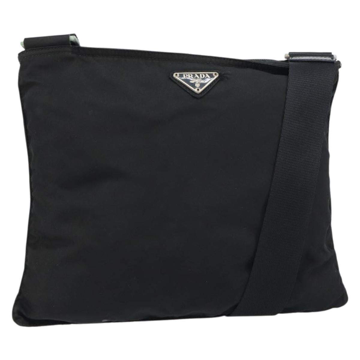 PRADA Shoulder Bag Nylon Black Silver Auth 156927
