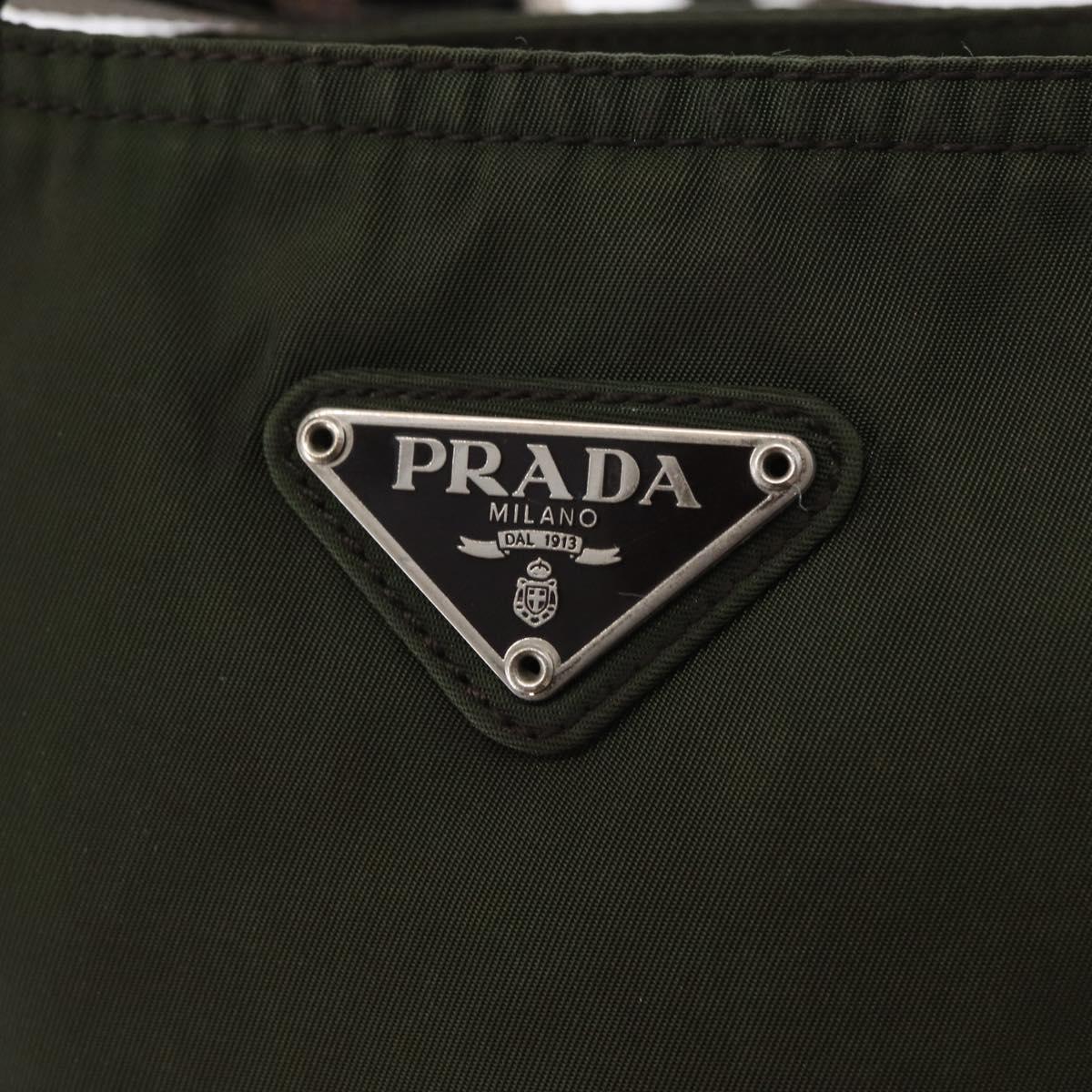 PRADA Shoulder Bag Nylon Khaki Silver Auth 156928