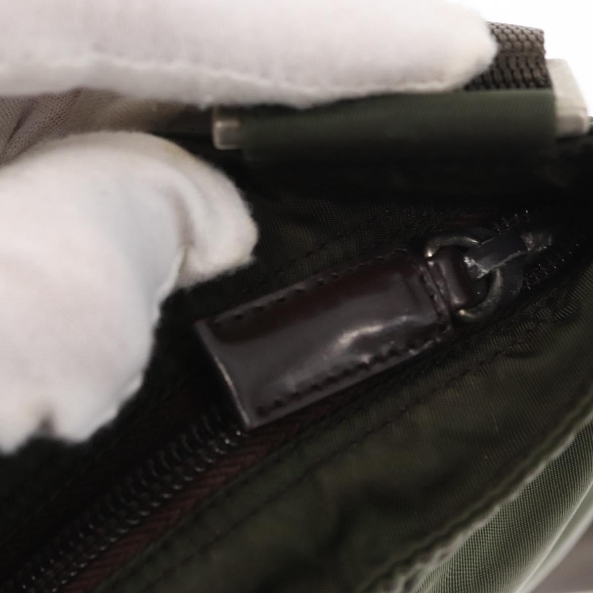 PRADA Shoulder Bag Nylon Khaki Silver Auth 156928