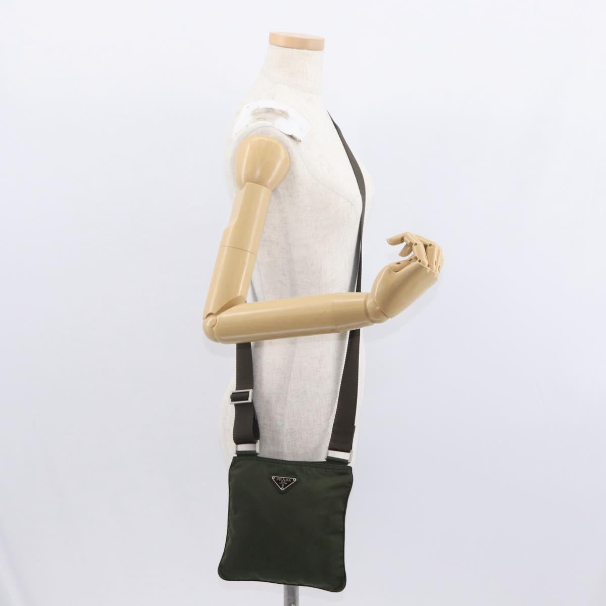 PRADA Shoulder Bag Nylon Khaki Silver Auth 156928