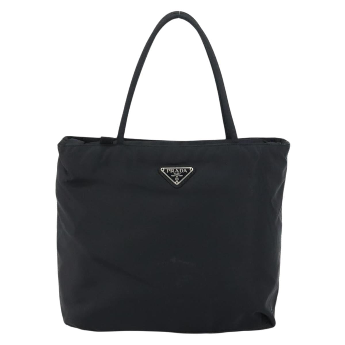 PRADA Hand Bag Nylon Black Silver Auth 156930