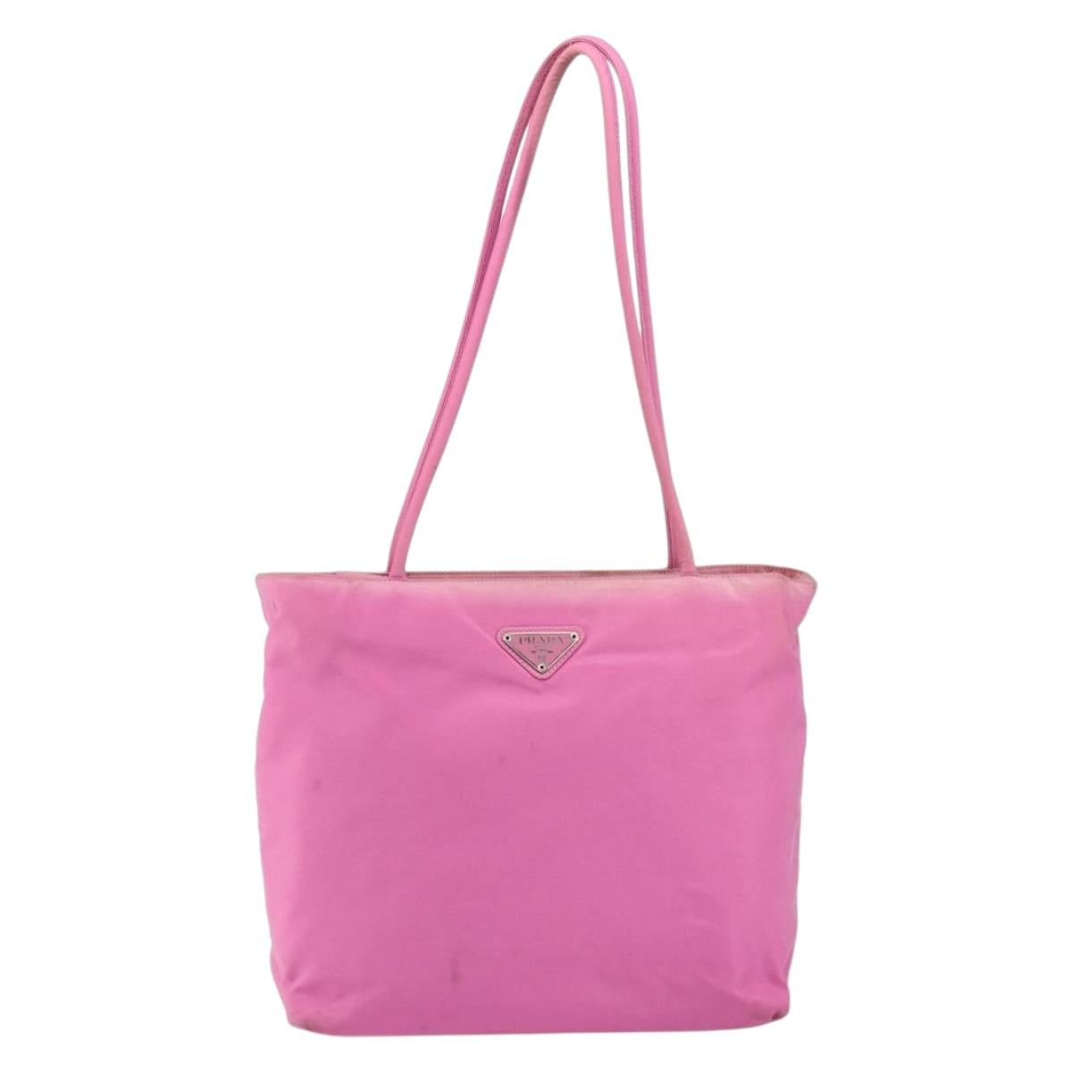 PRADA Tote Bag Nylon Pink Silver Auth 156931