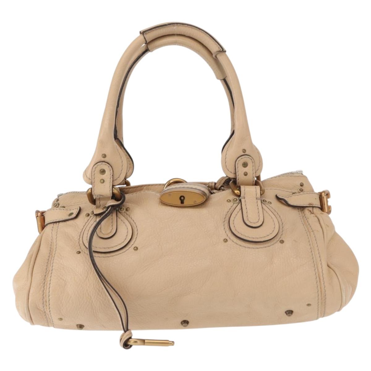 Chloe Paddington Hand Bag Leather Beige Gold Silver Auth 156935